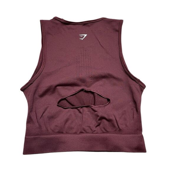 GYMSHARK Sweat Seamless Midi Tank Open Back Top Maroon - Picture 5 of 8
